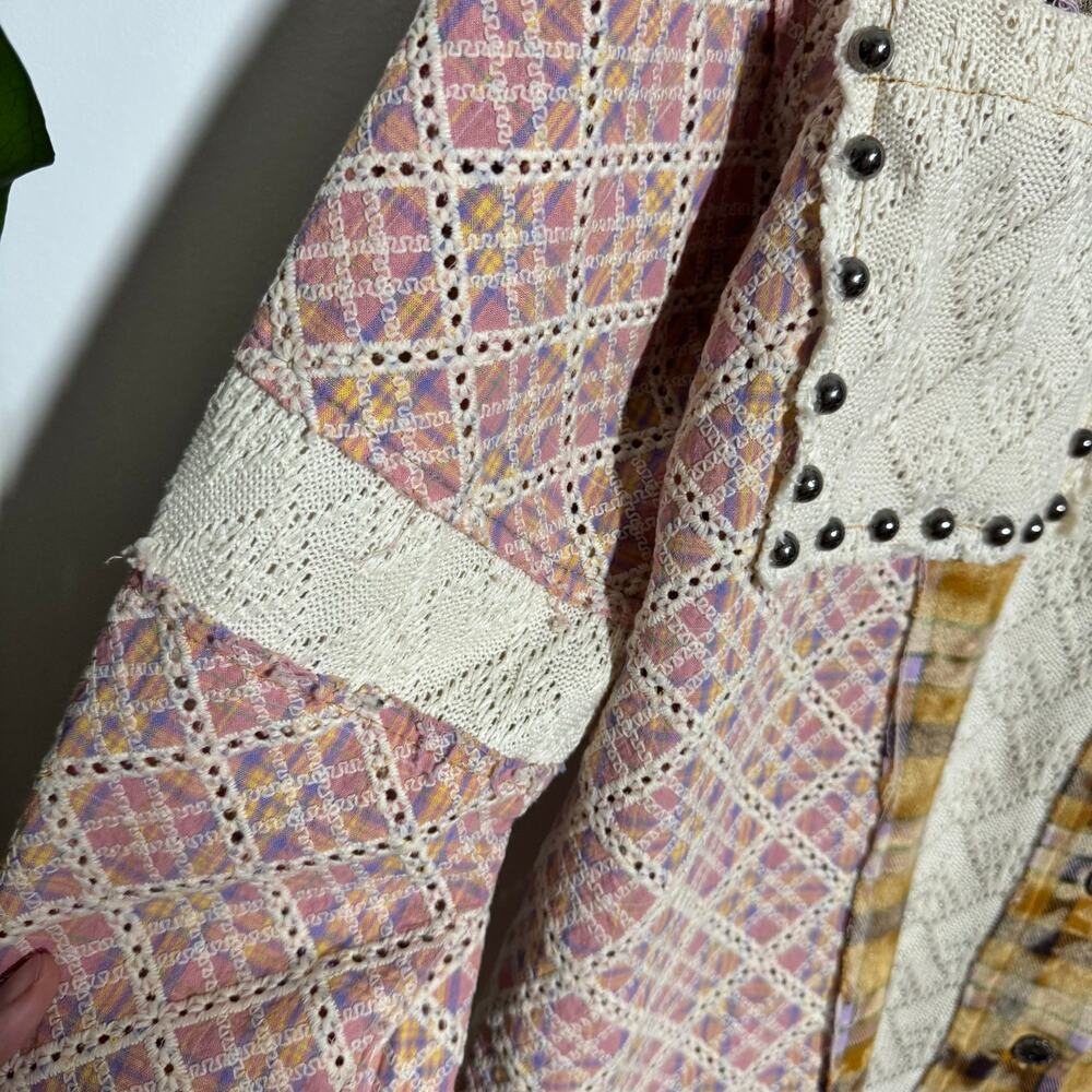 Pol Patchwork Oversized Boho Studded Button Up To… - image 5